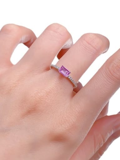 925 Sterling Silver Natural Stone Geometric Dainty Band Ring