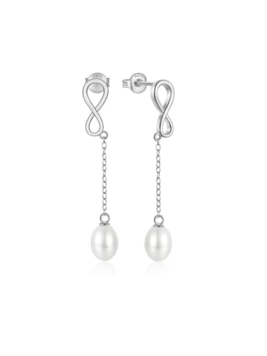 Platinum 925 Sterling Silver Imitation Pearl Geometric Minimalist Drop Earring
