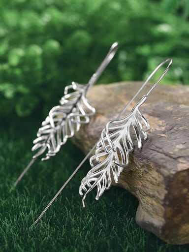 925 Sterling Silver Fern Natural and fresh Handmade Ear Hook Earrings
