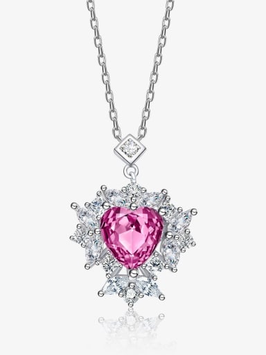 Pink crystal 925 Sterling Silver Cubic Zirconia Heart Dainty Necklace