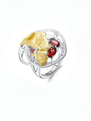 Natural Garnet Ring 925 Sterling Silver Natural Color Treasure Topaz Flower Luxury Band Ring