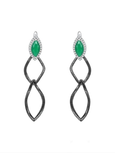 Green Agate Earrings 925 Sterling Silver Amethyst Geometric Vintage Drop Earring