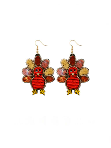 E69,036 Red Alloy Miyuki Millet Bead Bee Hip Hop Pure handmade Weave Earring