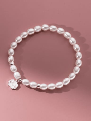 925 Sterling Silver Imitation Pearl Cloud Minimalist Stretch Bracelet
