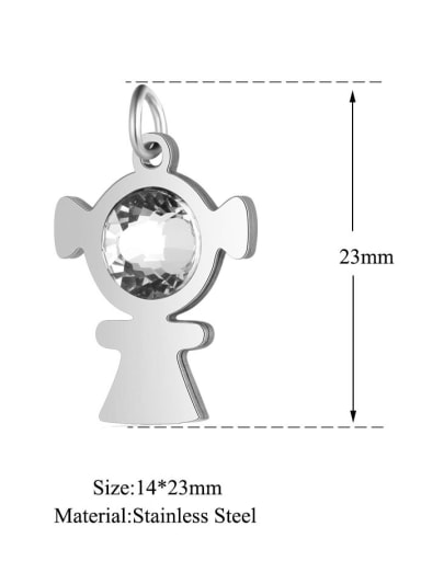 Stainless steel White Cubic Zirconia Charm Height : 14 mm , Width: 23 mm