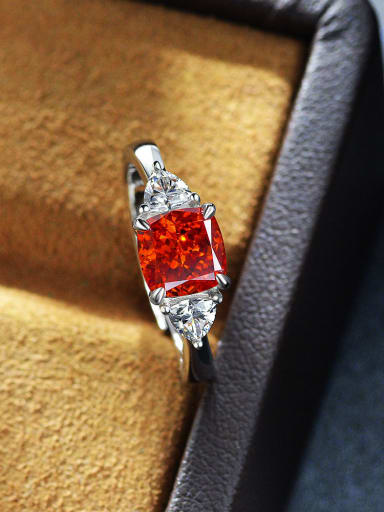 Padma red [R 2050] 925 Sterling Silver High Carbon Diamond Orange Geometric Dainty Solitaire Ring