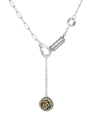 925 Sterling Silver Flower Vintage Lariat Necklace