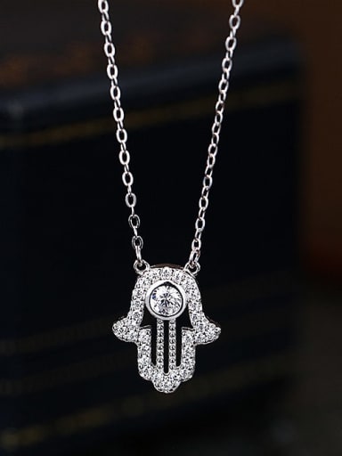 custom 925 Sterling Silver Cubic Zirconia Palm Dainty Necklace