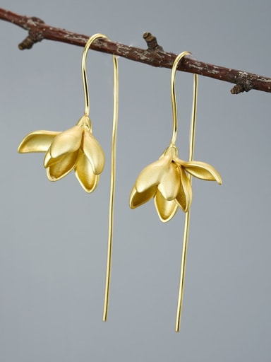 925 Sterling Silver Lonely fragrant magnolia flower chinese style retro creativer Artisan Hook Earring