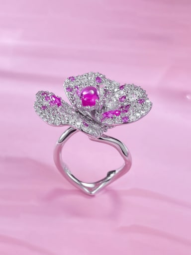 925 Sterling Silver Cubic Zirconia Flower Luxury Cocktail Ring