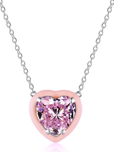 Platinum pink DY190133 925 Sterling Silver Cubic Zirconia Heart Minimalist Necklace