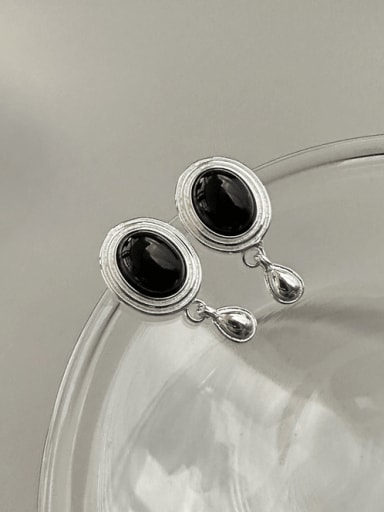 custom 925 Sterling Silver Obsidian Geometric Vintage Drop Earring