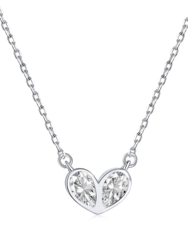 DY190430 S W WH 925 Sterling Silver Cubic Zirconia Heart Minimalist Necklace