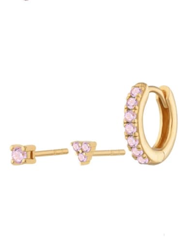 Golden +Pink 925 Sterling Silver Cubic Zirconia Geometric Dainty Stud Earring