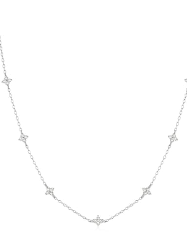 Platinum 925 Sterling Silver Cubic Zirconia Star Minimalist Necklace