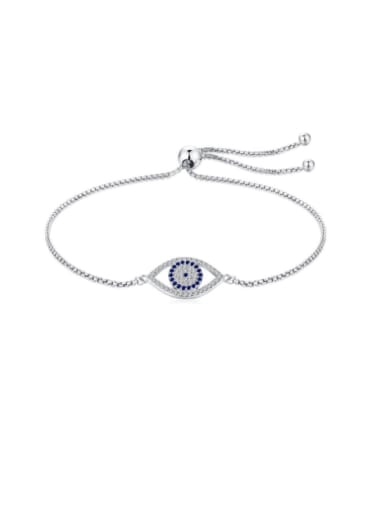 Platinum DY150181 S W HD 925 Sterling Silver Cubic Zirconia Evil Eye Minimalist Adjustable Bracelet