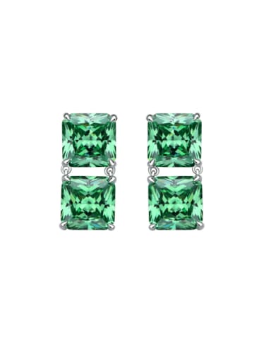 Shafulai Green 10# 925 Sterling Silver High Carbon Diamond Square Luxury Cluster Earring