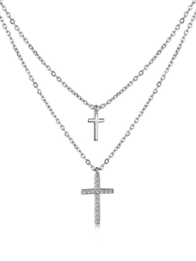 925 Sterling Silver Cubic Zirconia Cross Minimalist Necklace