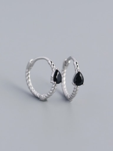 Platinum (Black stone) 925 Sterling Silver Cubic Zirconia Geometric Trend Huggie Earring