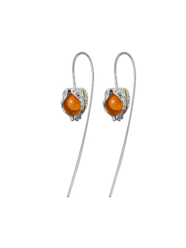 925 Sterling Silver Natural Topaz Pearls Artisan Hook Earring
