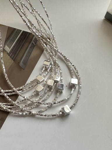 925 Sterling Silver Dainty Geometric Bracelet and Necklace Set