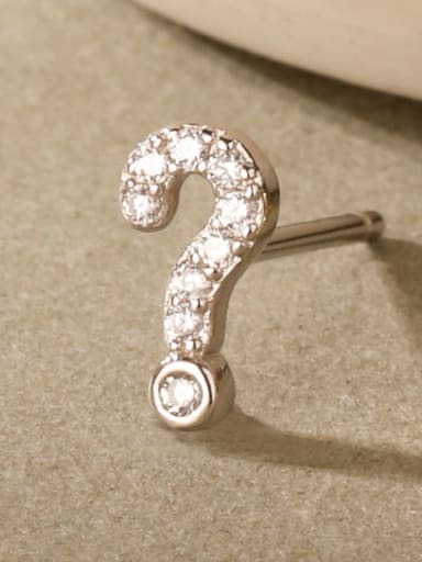 Platinum question mark 925 Sterling Silver Cubic Zirconia Irregular Minimalist Single Earring