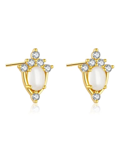 18k gold [milk white] 925 Sterling Silver Cubic Zirconia Geometric Dainty Stud Earring