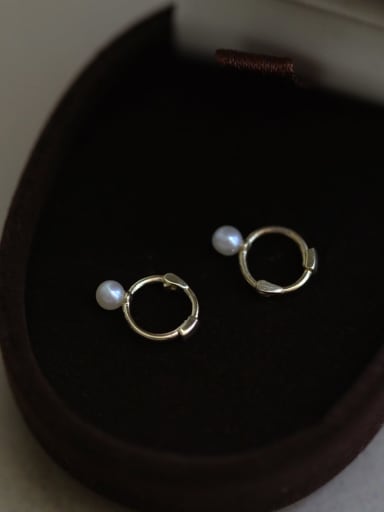 925 Sterling Silver Freshwater Pearl Geometric Dainty Stud Earring