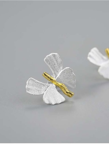Silver gold color separation lfja0112e 925 Sterling Silver Butterfly ginkgo handmade creative design Minimalist Stud Earring