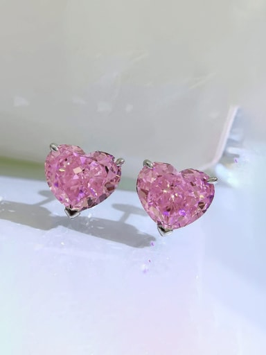 Pink 925 Sterling Silver High Carbon Diamond Heart Luxury Stud Earring