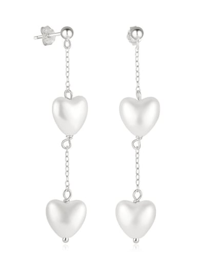 Platinum 925 Sterling Silver Freshwater Pearl Heart Tassel Minimalist Threader Earring