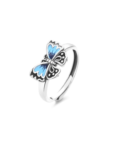 925 Sterling Silver Enamel Butterfly Vintage Band Ring