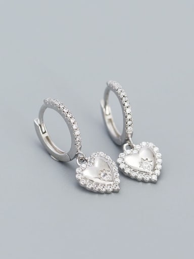 Platinum 925 Sterling Silver Cubic Zirconia Heart Trend Stud Earring