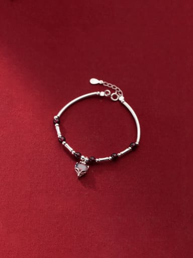 925 Sterling Silver Crystal Fox Vintage Handmade Beaded Bracelet