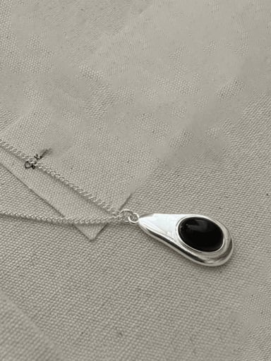 12TL14 black 925 Sterling Silver Water Drop Vintage Necklace