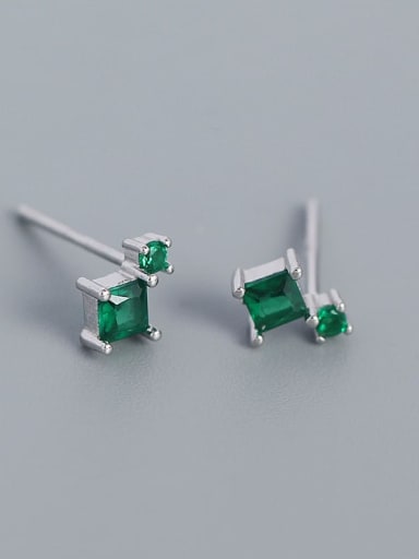 Platinum (greenstone) 925 Sterling Silver Cubic Zirconia Geometric Minimalist Stud Earring