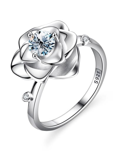 925 Sterling Silver Moissanite Flower Dainty Band Ring