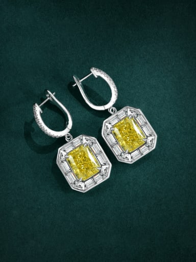 925 Sterling Silver Cubic Zirconia Square Luxury Huggie Earring