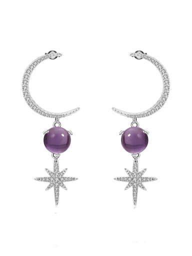 Natural Amethyst Earrings 925 Sterling Silver Natural Stone Star Trend Stud Earring