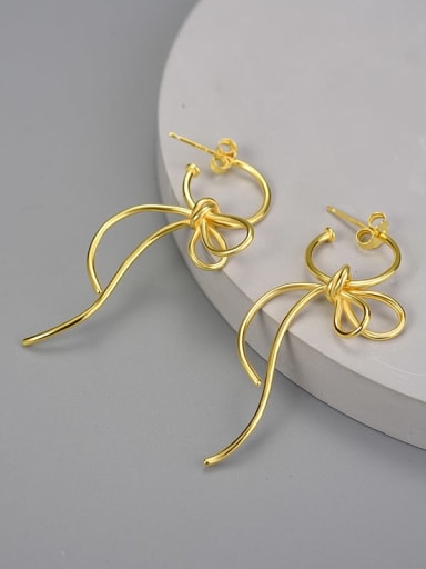 Lfjb0264a gold 925 Sterling Silver Simple design handmade bow Artisan Stud Earring