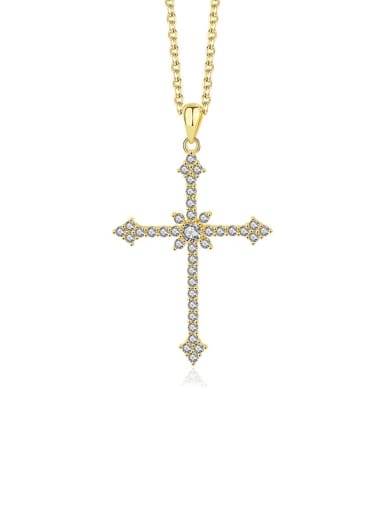A2850 Gold 925 Sterling Silver Cubic Zirconia Cross Minimalist Regligious Necklace