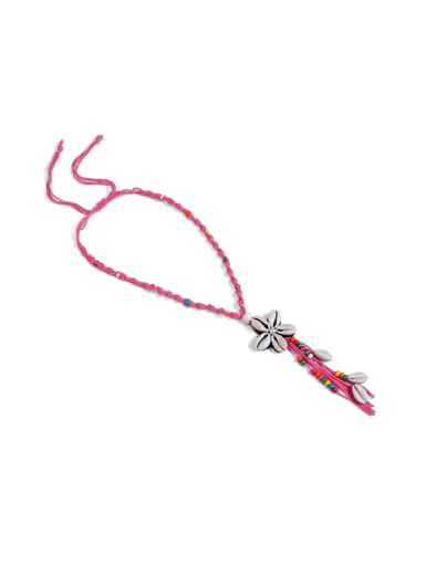 custom Pearl Cotton Tassel Hand-Woven  Flower Lariat Necklace