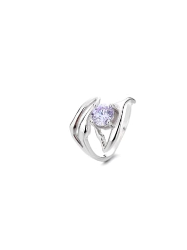 925 Sterling Silver Cubic Zirconia Purple Leaf Vintage Band Ring