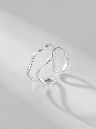 925 Sterling Silver Irregular Minimalist Double wavy lines Stackable Ring