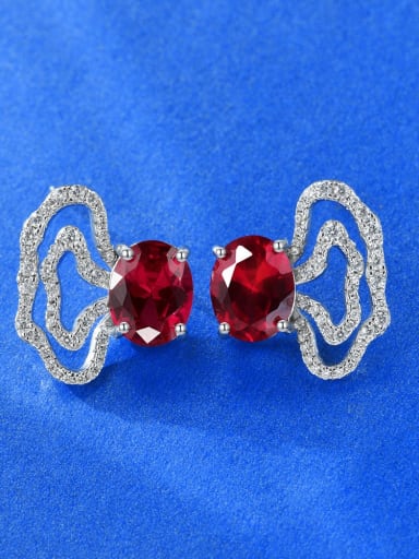 Red corundum [e 1818] 925 Sterling Silver High Carbon Diamond Geometric Luxury Stud Earring