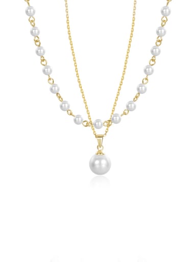 925 Sterling Silver Imitation Pearl Geometric Vintage Multi Strand Necklace