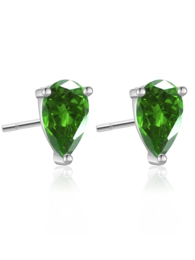 Platinum Green 925 Sterling Silver Cubic Zirconia Water Drop Dainty Stud Earring