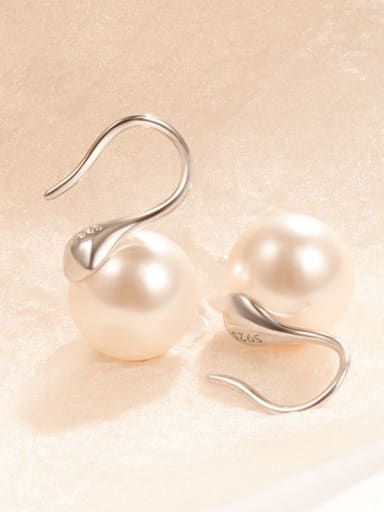 Pearl 10MM Platinum 925 Sterling Silver Imitation Pearl Geometric Minimalist Hook Earring