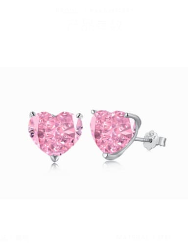 DY1D0218 pink 925 Sterling Silver Cubic Zirconia Heart Minimalist Stud Earring