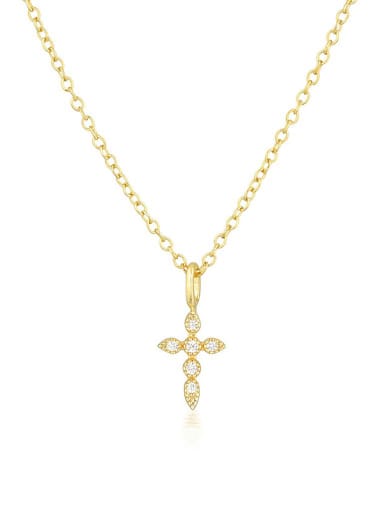 Gold color 925 Sterling Silver Cubic Zirconia Cross Dainty Regligious Necklace